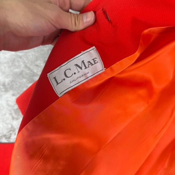 VTG L.C. Mae California Red Wool Coat Fur Trim Collar Hem Mid-Century Long XS - Picture 7 of 13